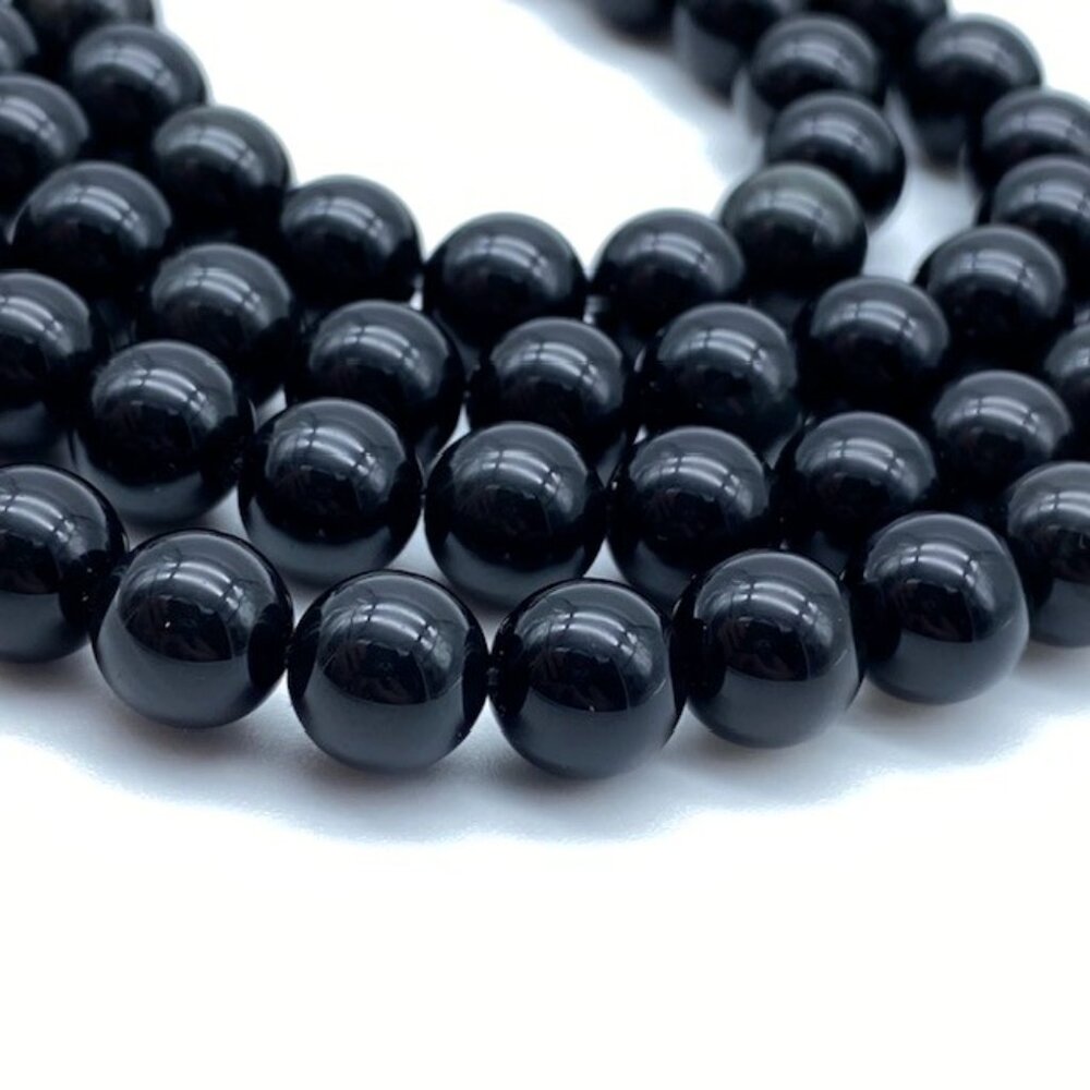 8mm Black Obsidian Genuine Semi-Precious Gemstone Bead Strand